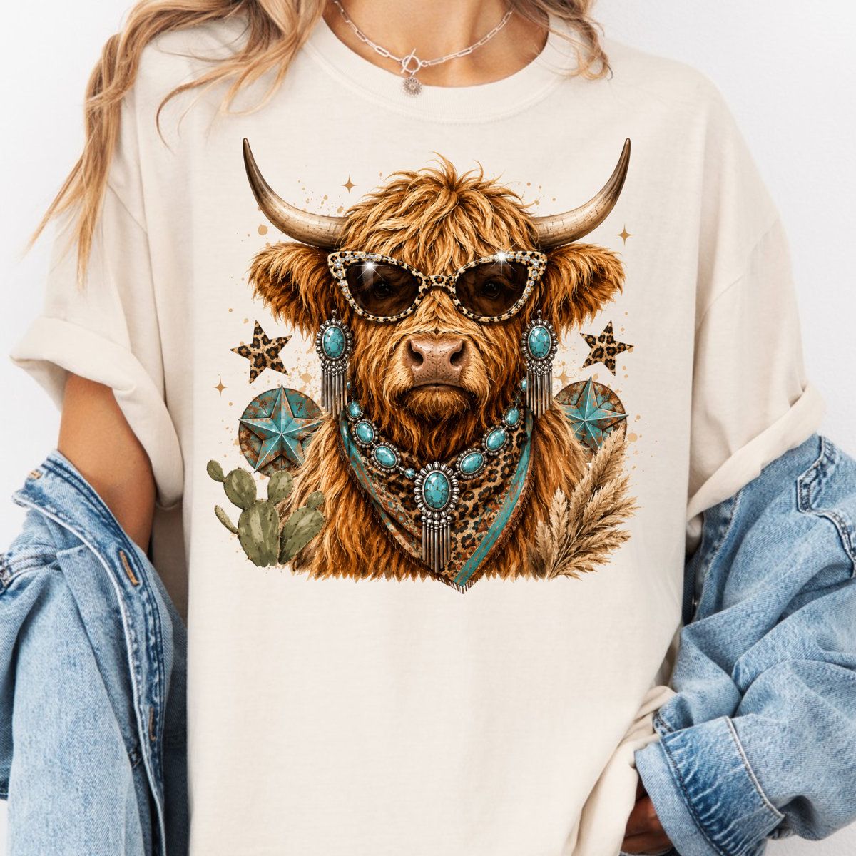 Western Glam Highland Cow Tee