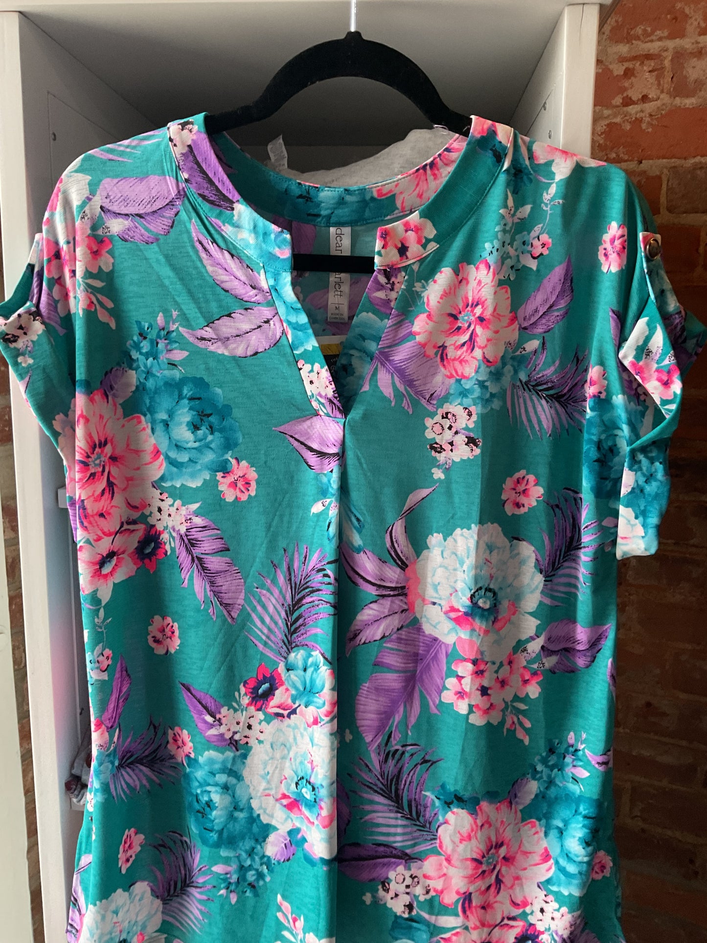 Dear Scarlett Lizzie Cap Sleeve - Turquoise and hot pink Floral