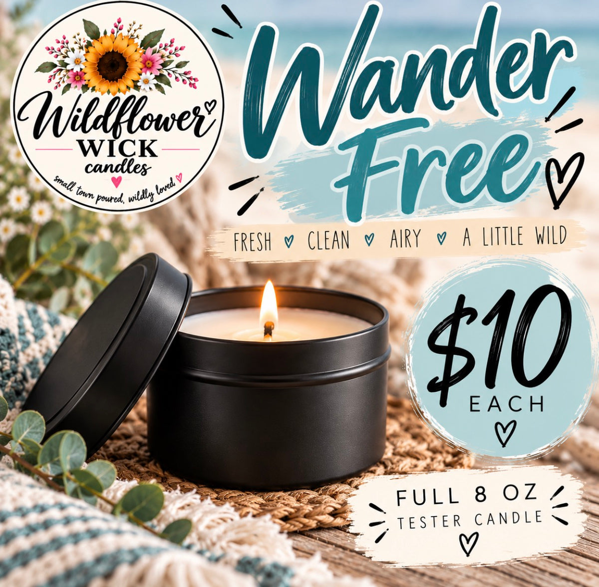 Wildflower Wick 8 oz Tester Candle - Wild Free