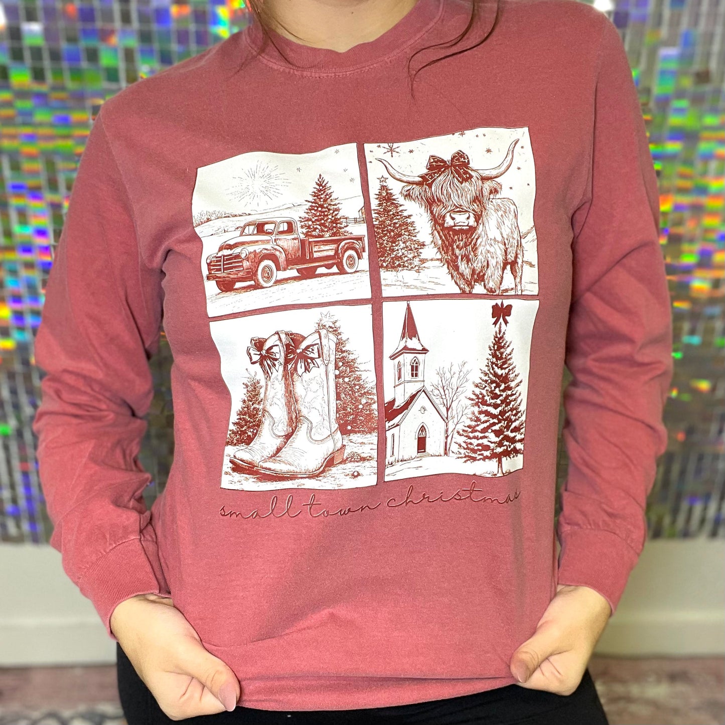 Country LS Small Town Christmas Graphic Tee D-1061
