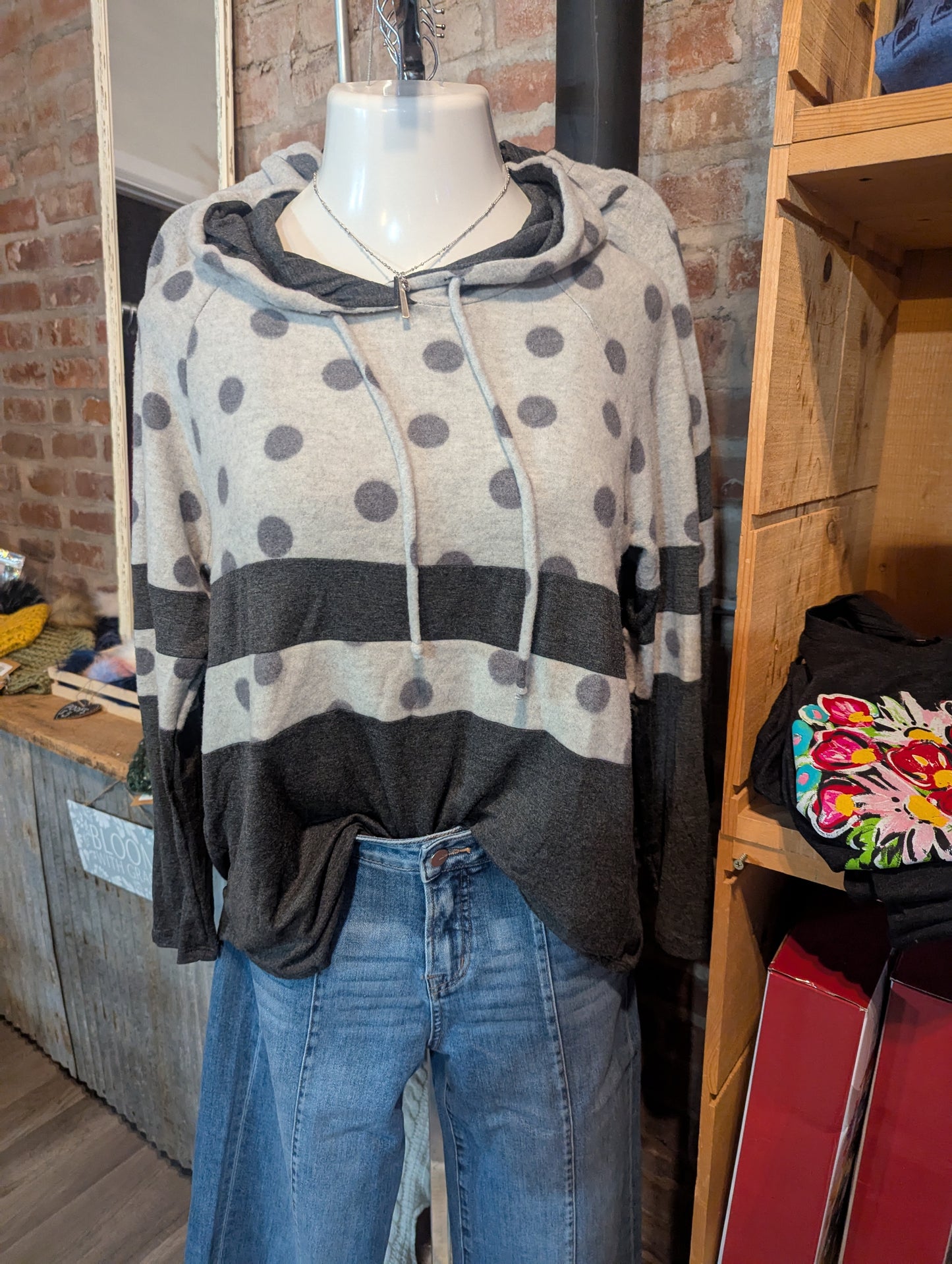 Polka Dot Hacci Hooded Sweater