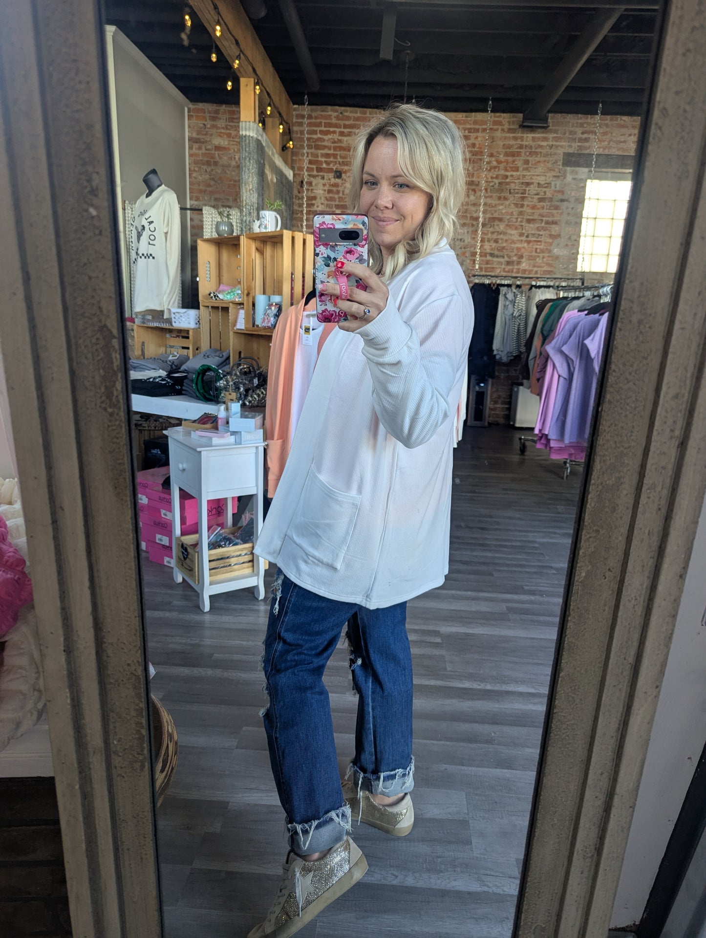 Corded Cardigan - White