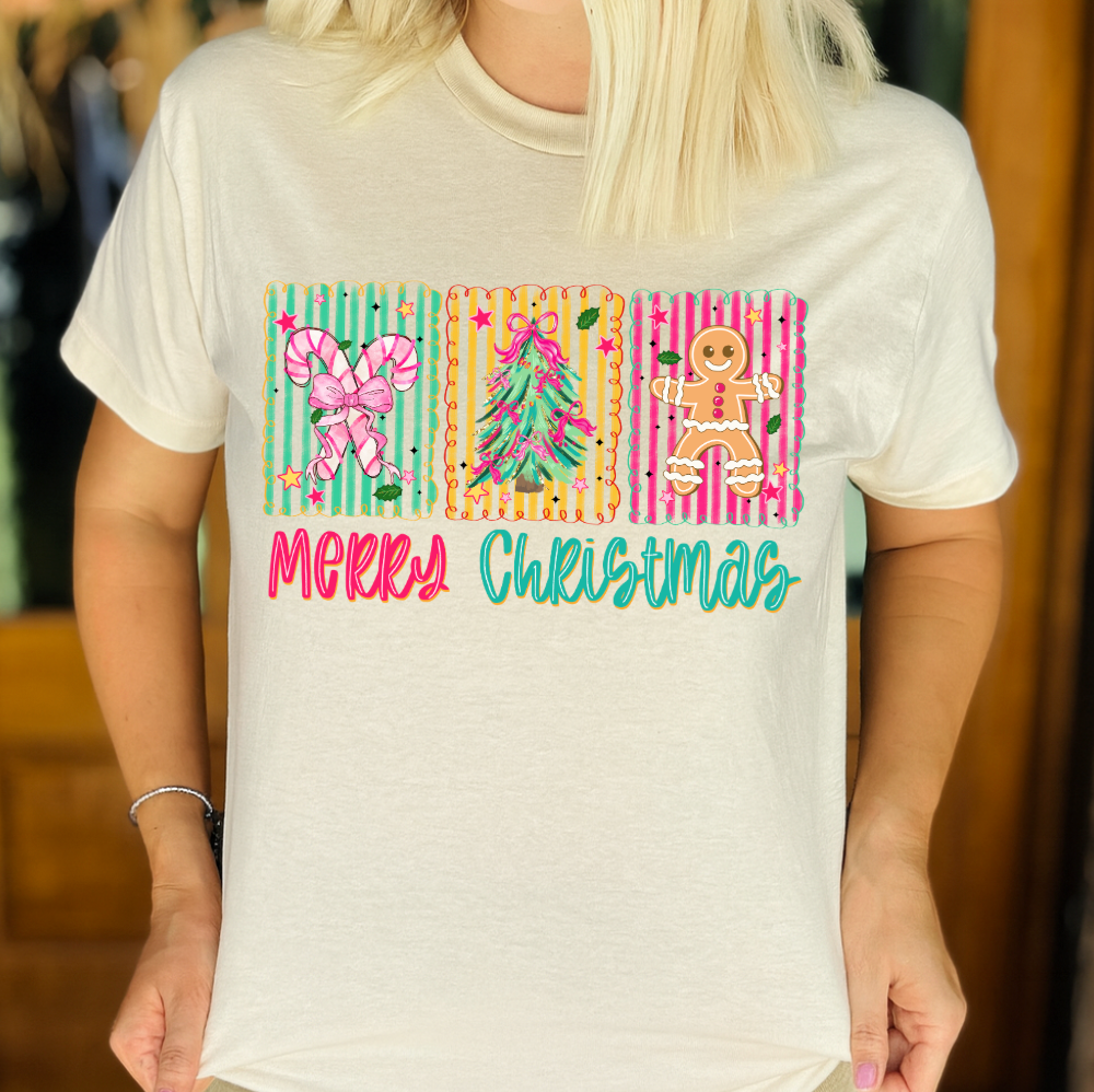 Merry Christmas Trio Stripes Graphic Tee