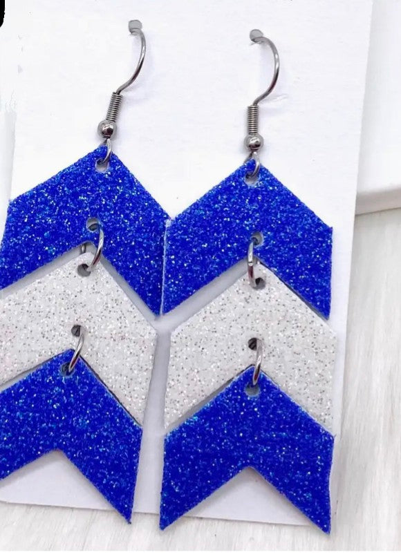 School Spirit Arrow Earrings - Blue & White