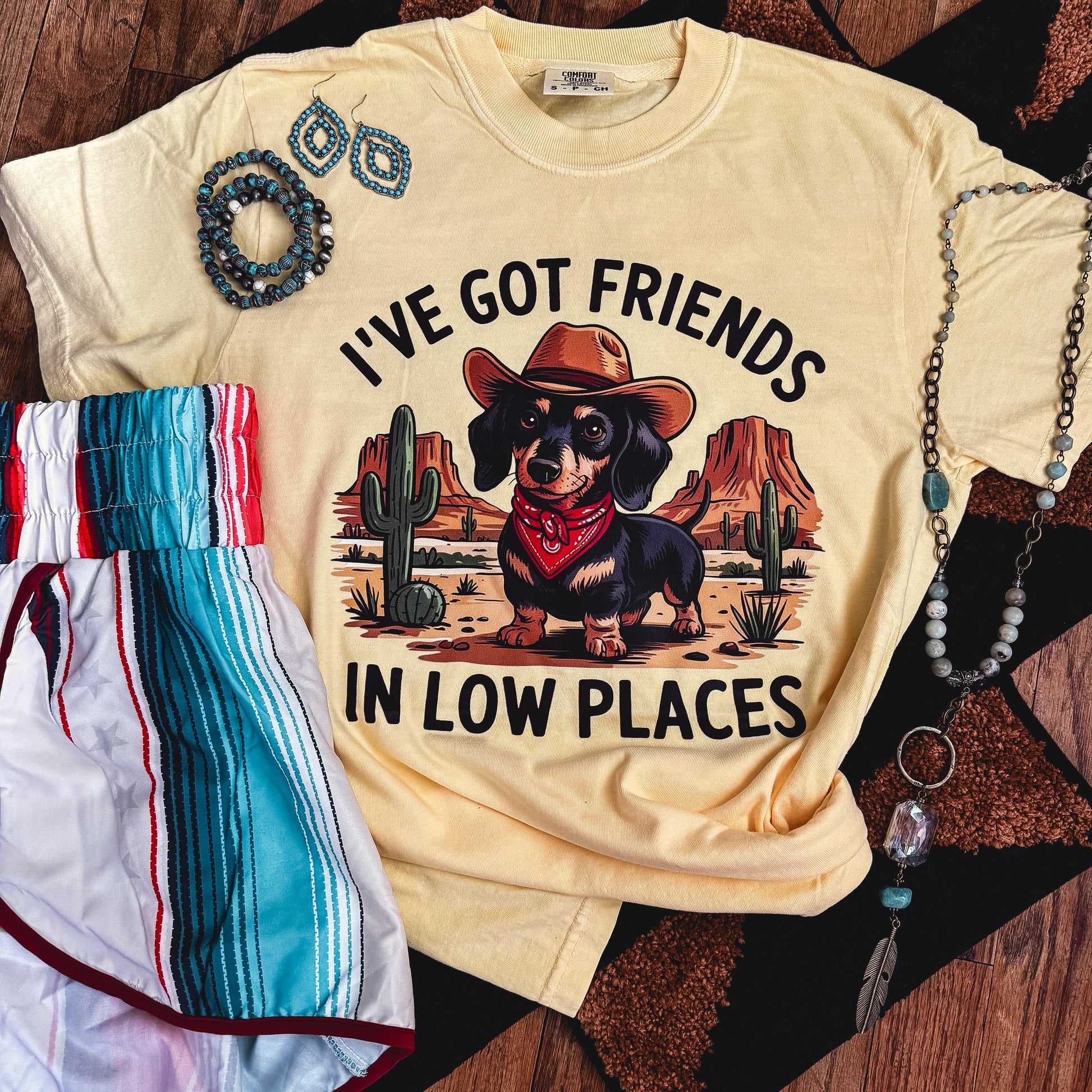 FestiviTees Women - Apparel - Shirts - T-Shirts Friends in Low Places Cowboy Dog Soft Graphic Tee