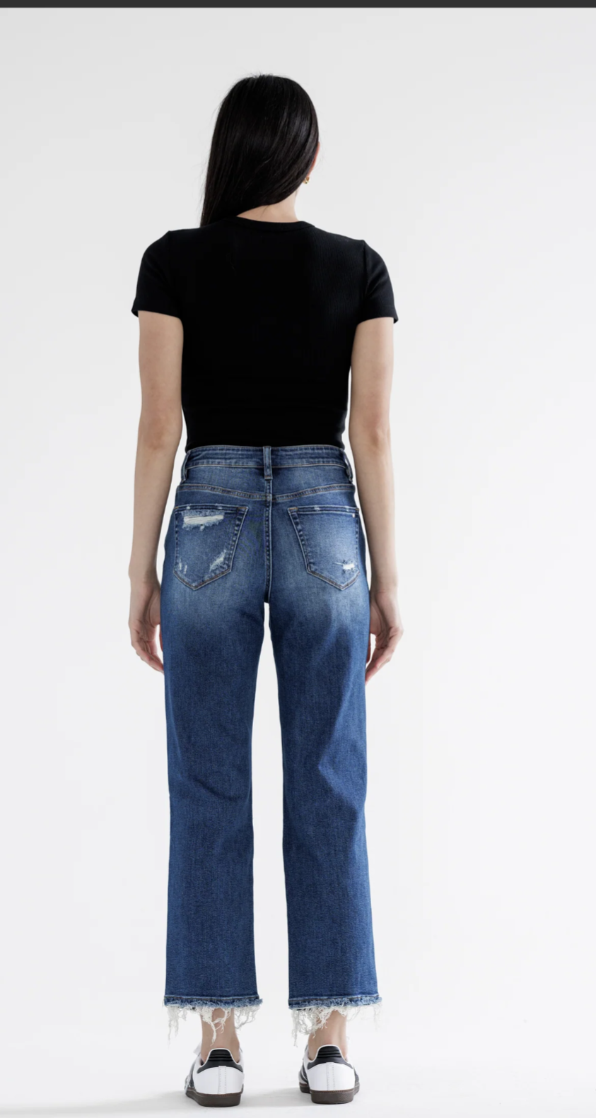 Mica Denim High Rise Straight Distressed Medium Wash