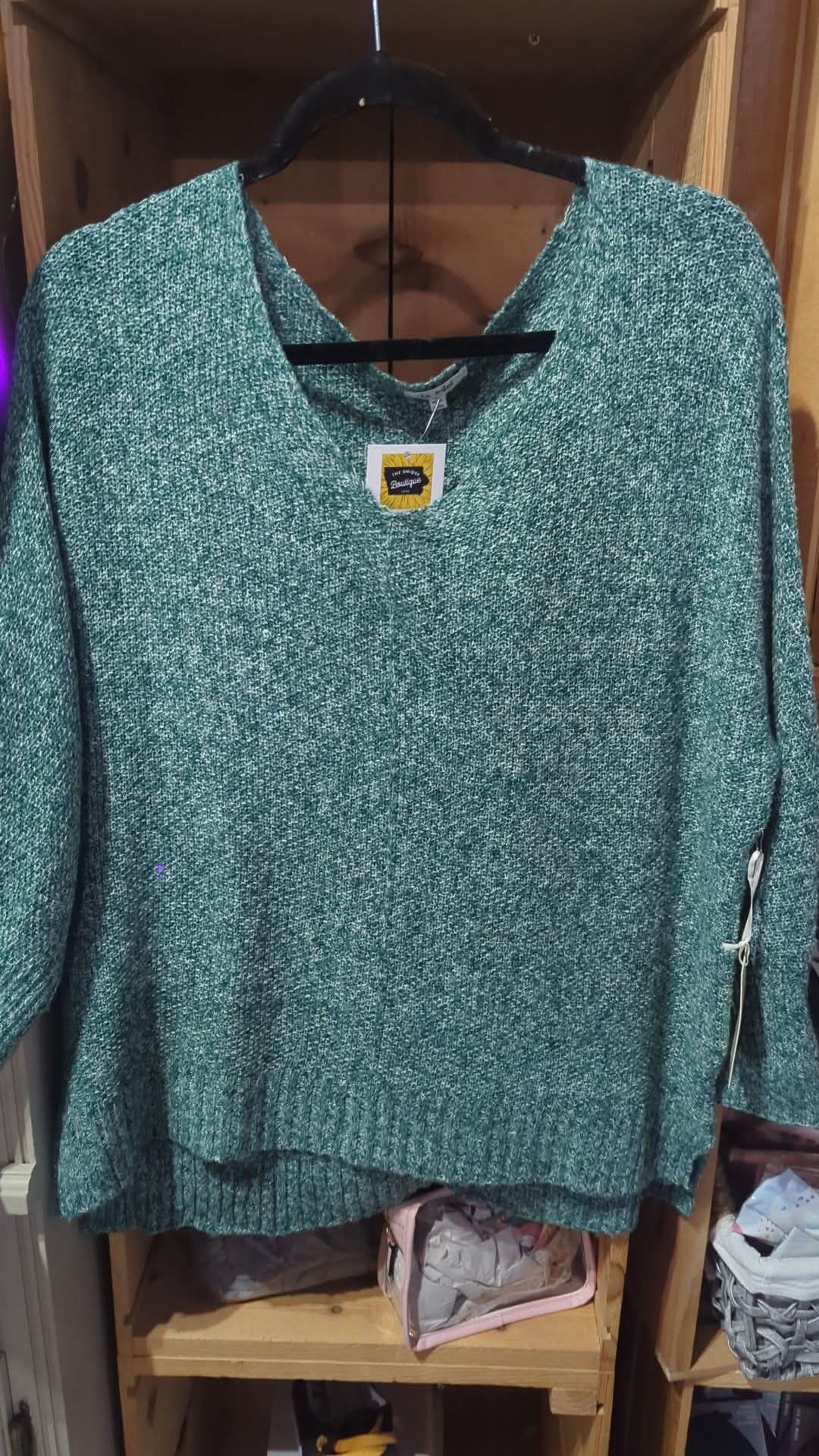 Heather Green Knit VNeck Sweater