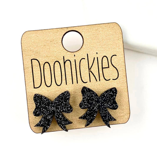 School Spirit Bow Earrings - Black - 15mm