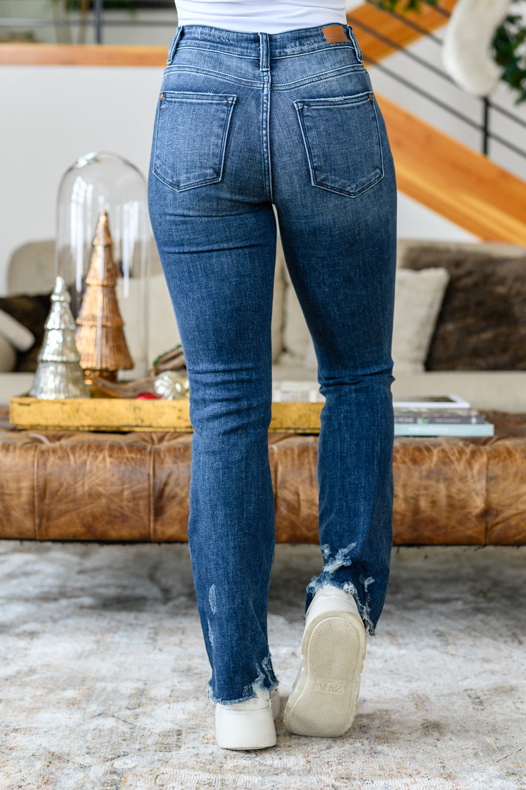 Christine High Contrast Slim Bootcut Destroyed Jeans