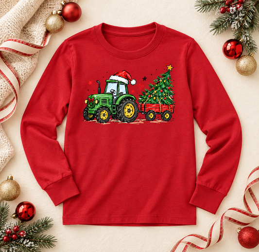 Christmas Tractor Kids Long Sleeve Tee
