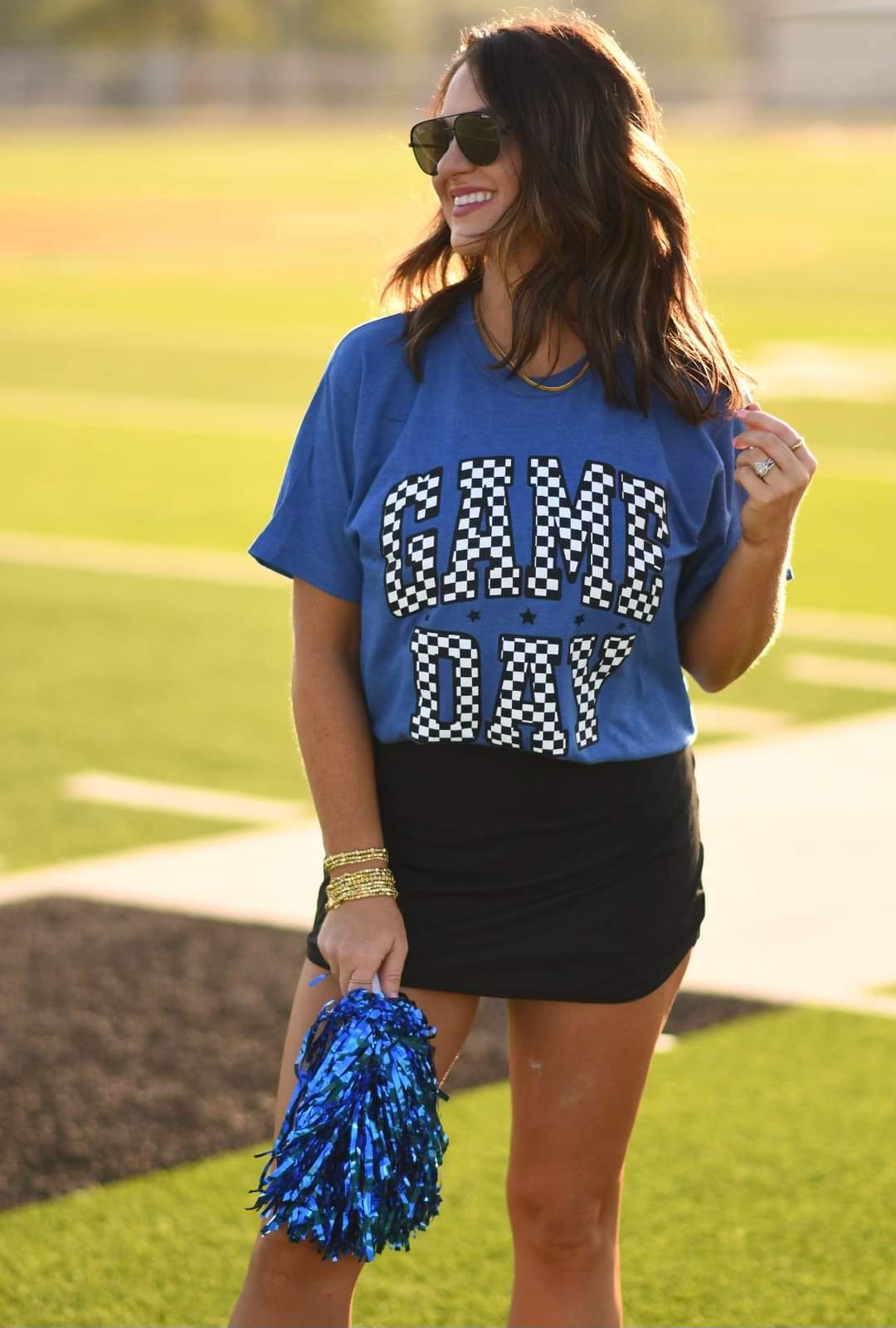 Game Day Royal Blue Checkered Graphic Tee