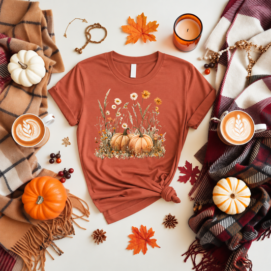 Fall Pumpkin Flowers Tee