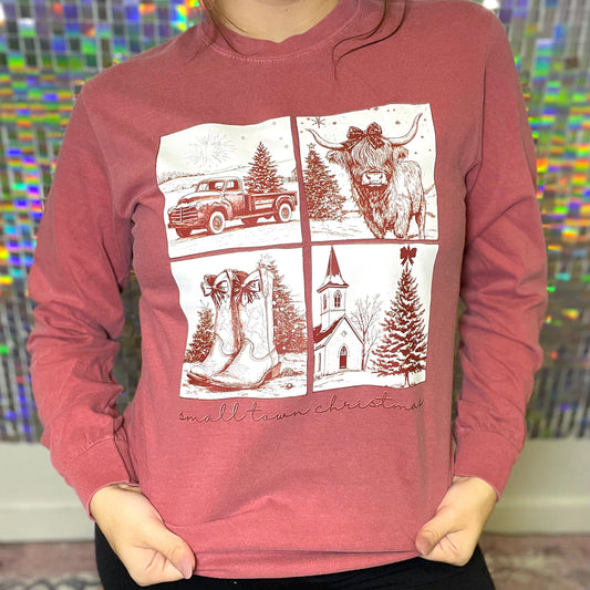 Country LS Small Town Christmas Graphic Tee
