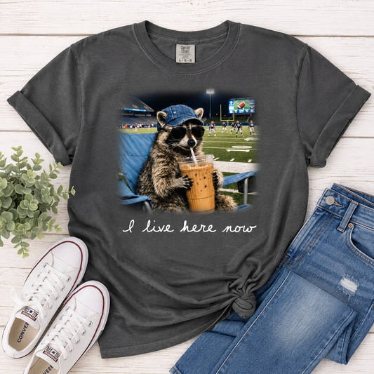 I Live Here Now Football Tee