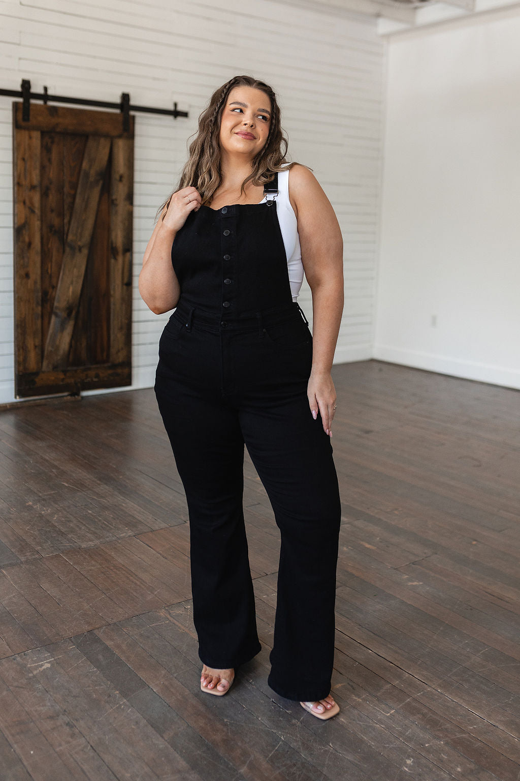 Imogene Control Top Retro Flare Overalls in Black