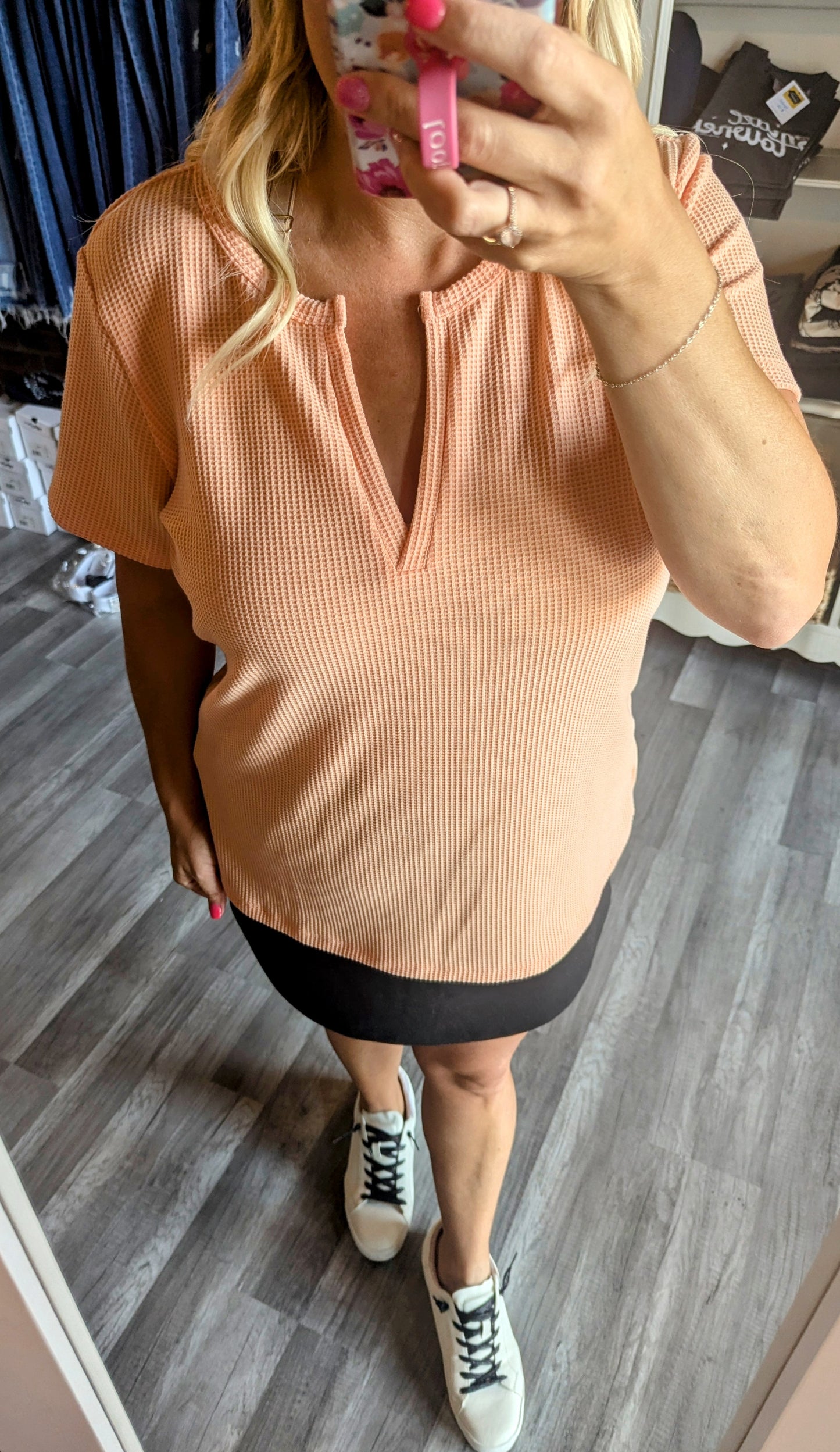 Baby Waffle VNeck in Coral