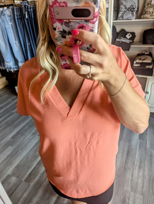 Woven Airflow Top in Coral