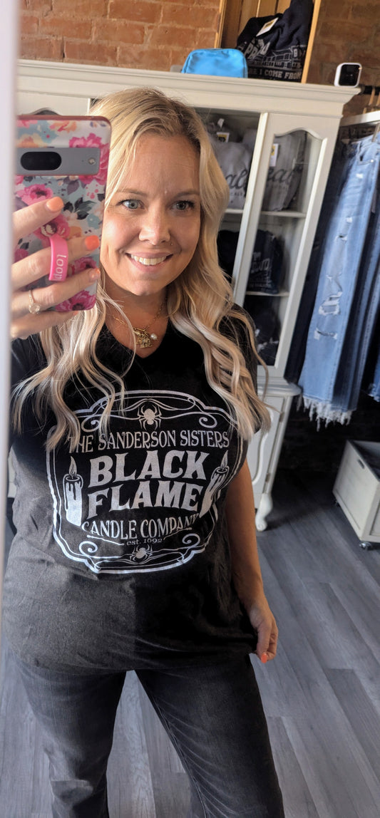 The Sanderson Sisters Black Flame Candle Co Graphic Tee -VNeck