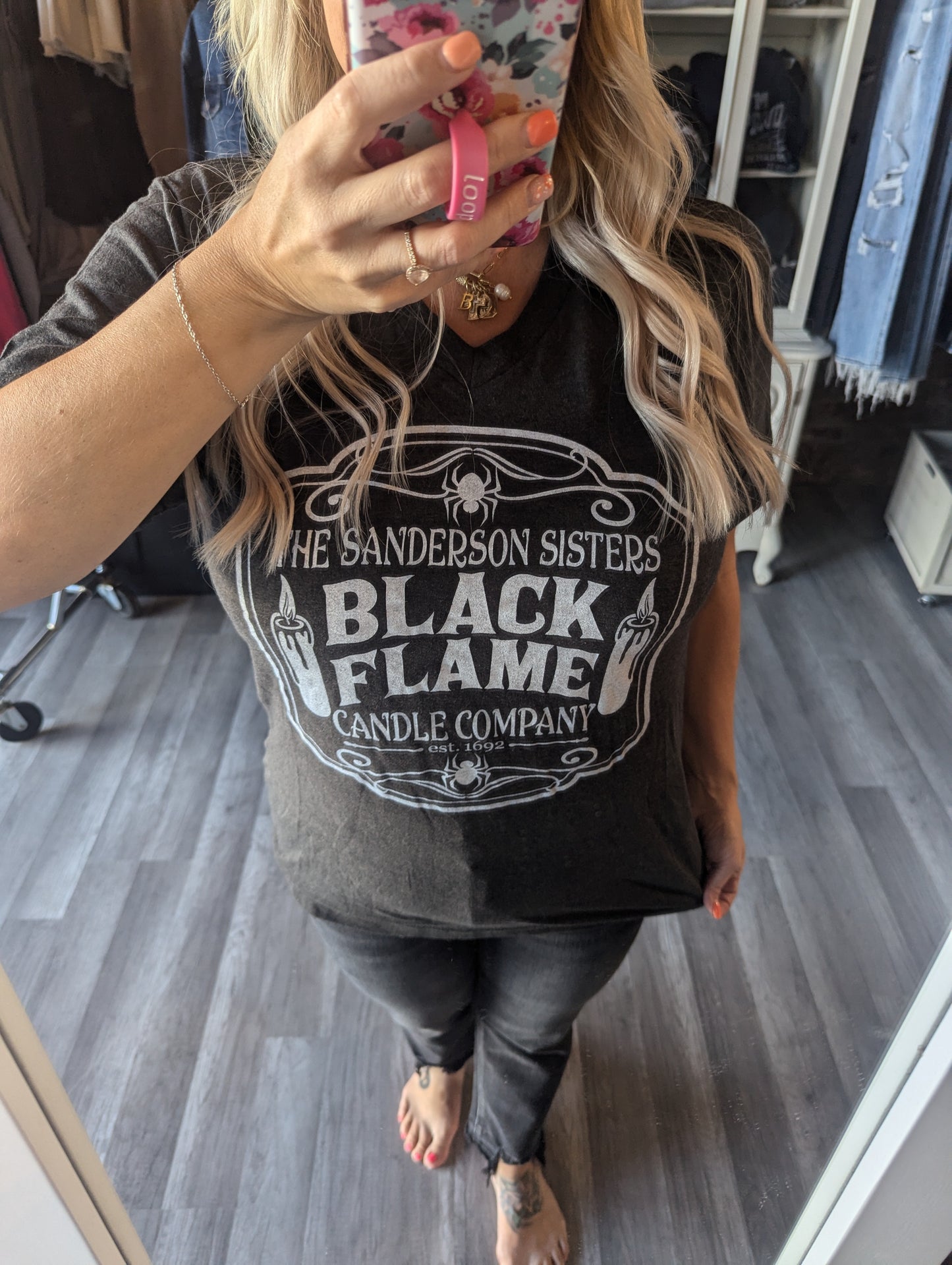 The Sanderson Sisters Black Flame Candle Co Graphic Tee -VNeck