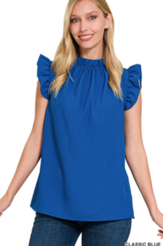 Woven Bubble Mock Neck - Classic Blue