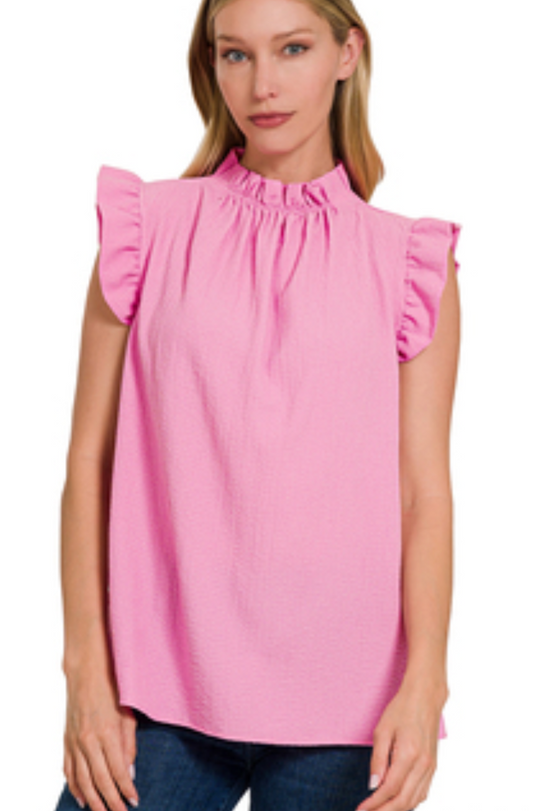 Woven Bubble Mock Neck - Light Mauve