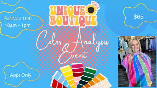 Color Analysis at Unique Boutique Iowa with Breakthrough Coaching by Robbie NOV 15TH
