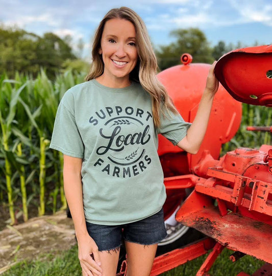 Support Your Local Farmers Graphic Tee - Sage - In Store