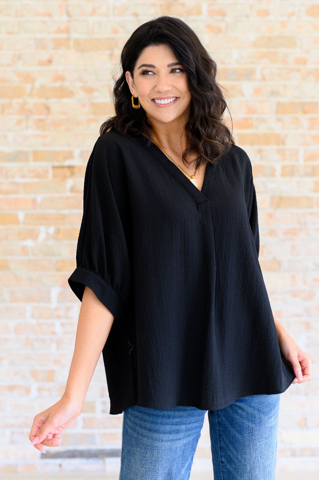 Up For Anything V-Neck Blouse in Black