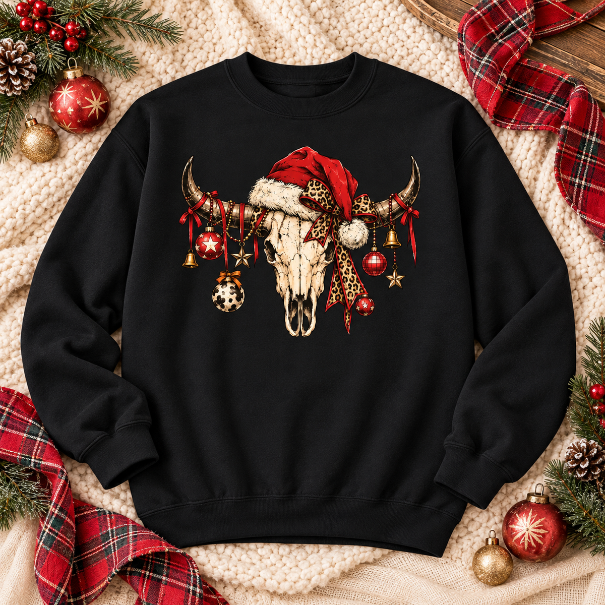 Western Christmas Skull Crewneck