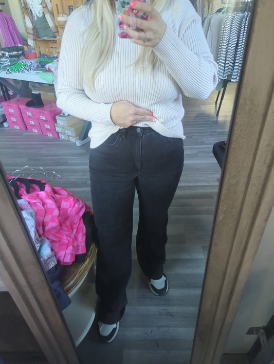 Mica Denim Wide Leg Straight - Black - In Store