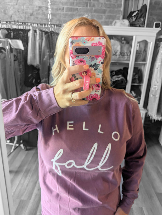 Hello Fall Long Sleeve - Plum