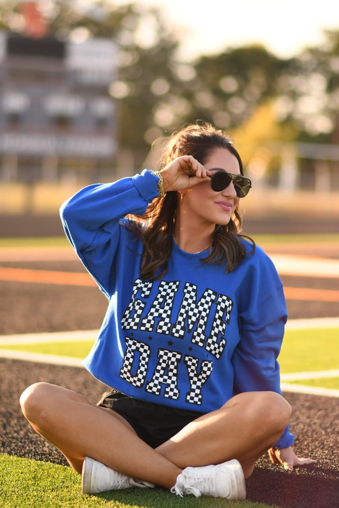 Checkered Game Day Crewneck - Royal