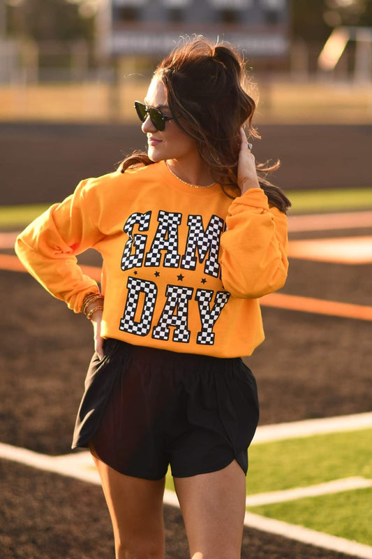 Checkered Game Day Crewneck - Yellow