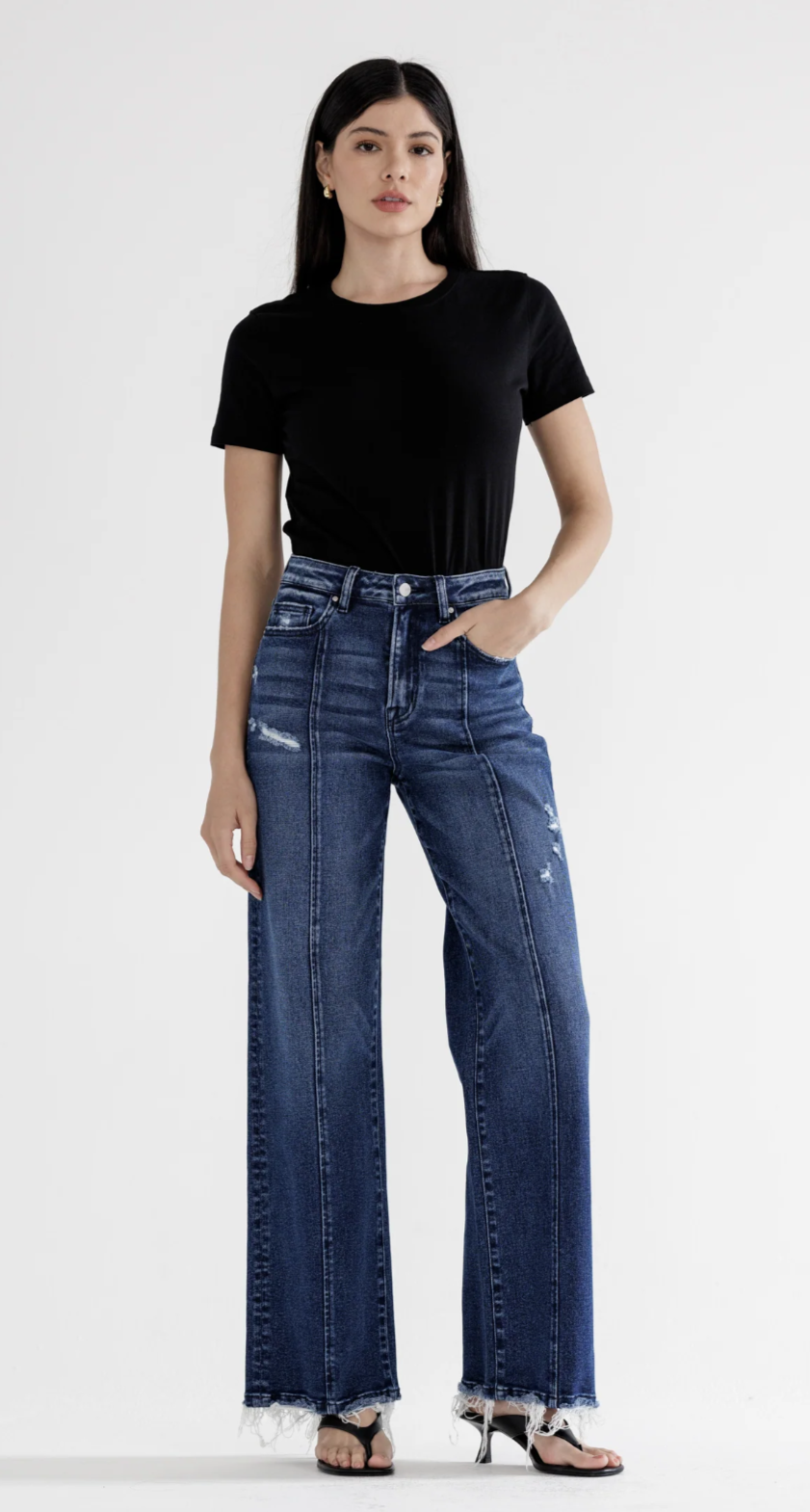 Mica Denim High Rise Front Seam Wide Leg - Dark Wash