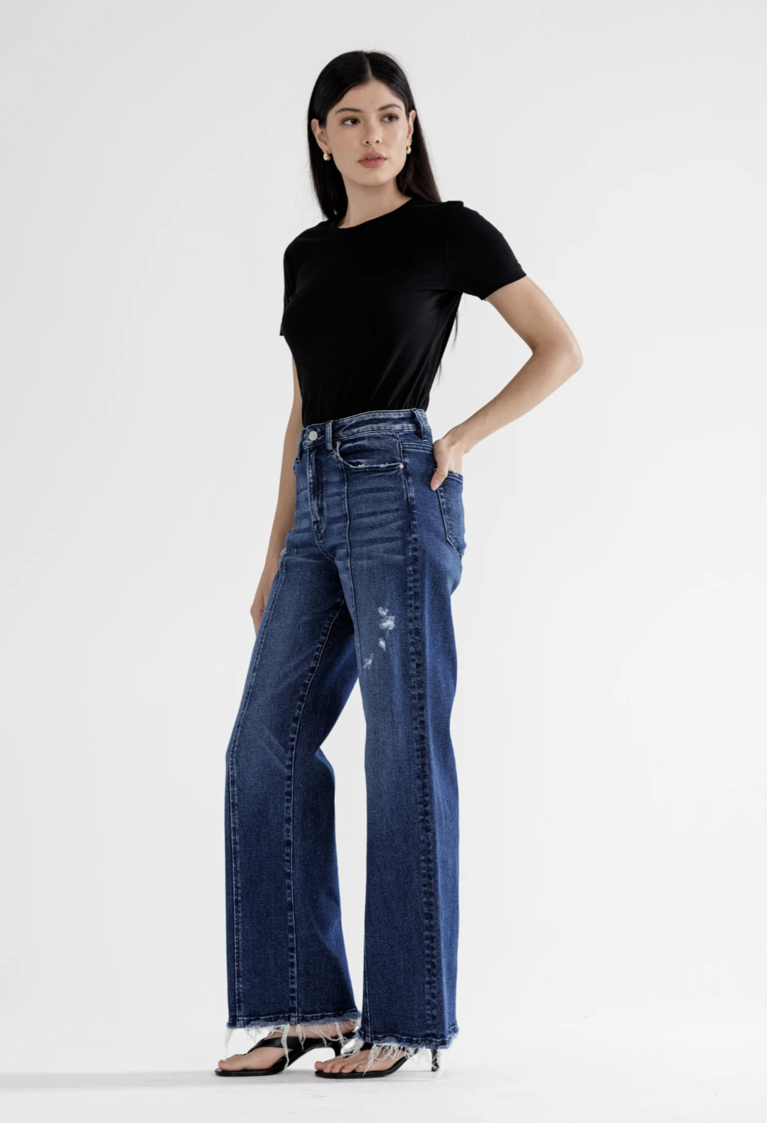 Mica Denim High Rise Front Seam Wide Leg - Dark Wash