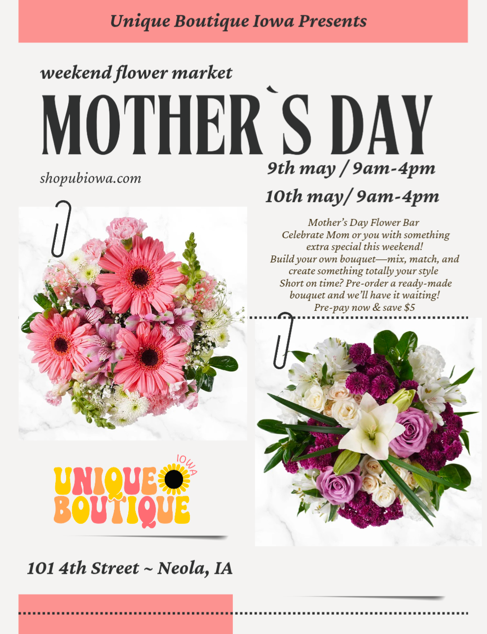 Mother's Day Flower Bar-  May 9th & 10th - PRE ORDER
