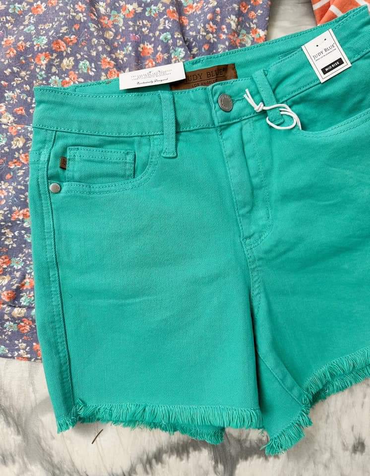 Judy Blue Colored Denim Shorts - Turquoise