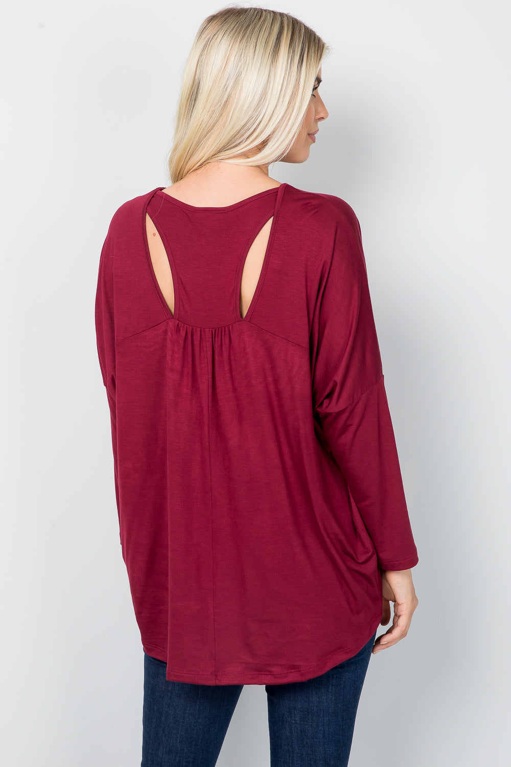 Be Stage Dolman in Black with Cut out In Burgundy