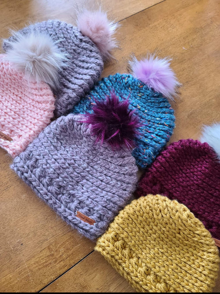 Handmade Knitted Hat with Poof IN STORE